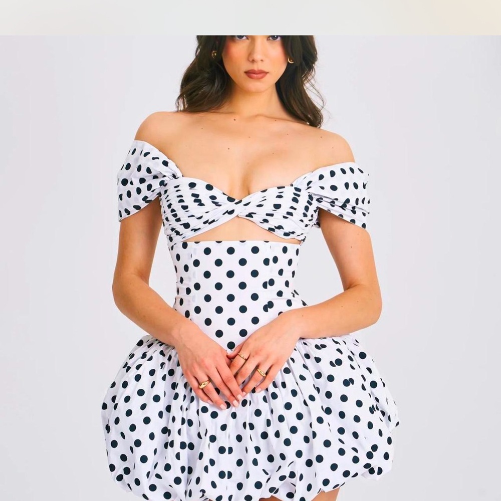Miss Circle Umika Strapless Polka Dot Dress